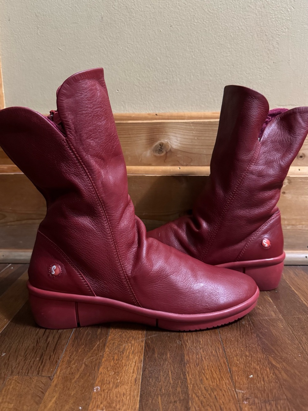 Women’s Red Leather Mid-Calf Boots
